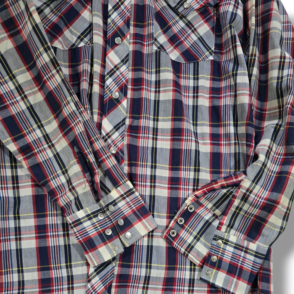 Vintage Sears Western Wear Plaid Snap Button Shirt Long Sleeve Men’s Large - Picture 5 of 8